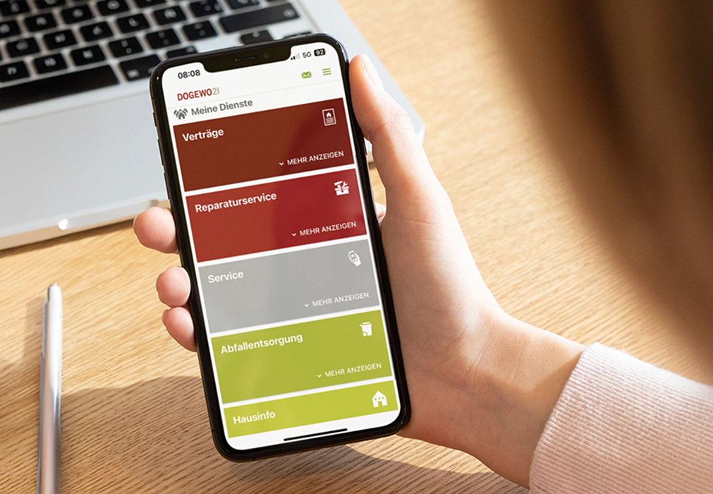 Eine Ansicht des Mieterportals auf dem Smartphone
